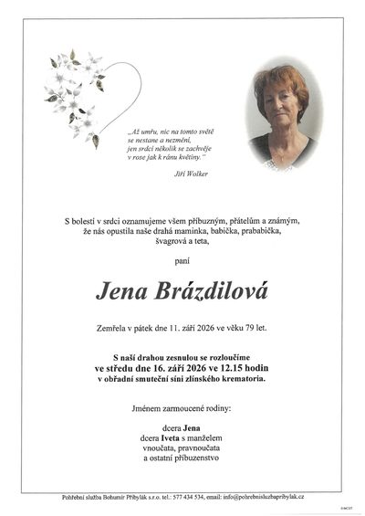 Smuteční oznámení – Jena Brázdilová