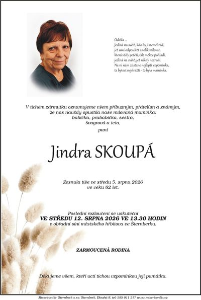 Smuteční oznámení – Jindra Skoupá