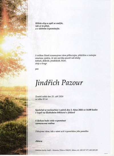 Smuteční oznámení – Jindřich Pazour