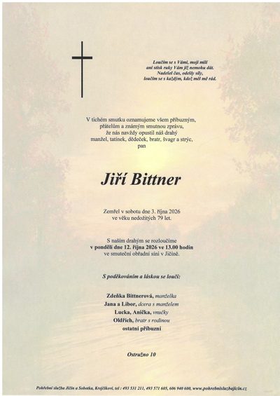 Smuteční oznámení – Jiří Bittner