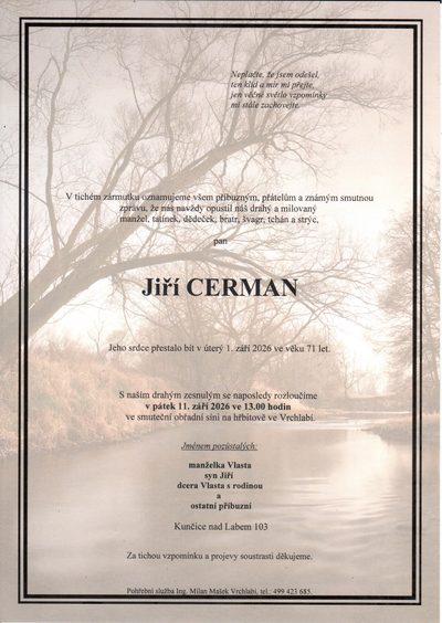 Smuteční oznámení – Jiří Cerman