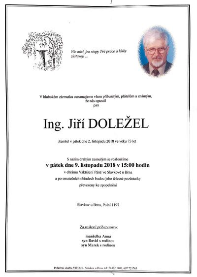 Smuteční oznámení – Ing. Jiří Doležel