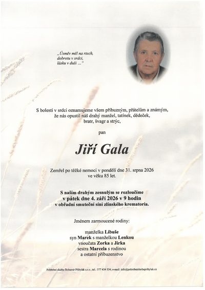 Smuteční oznámení – Jiří Gala