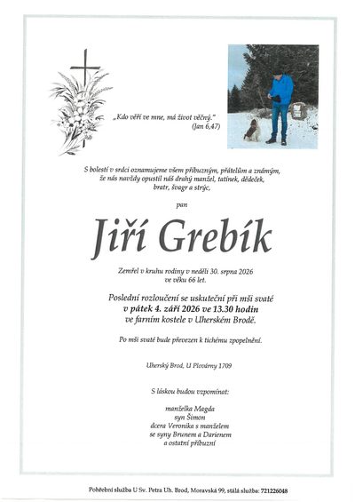 Smuteční oznámení – Jiří Grebík