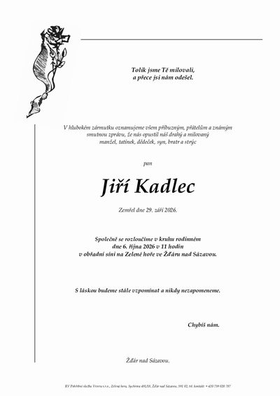 Smuteční oznámení – Jiří Kadlec
