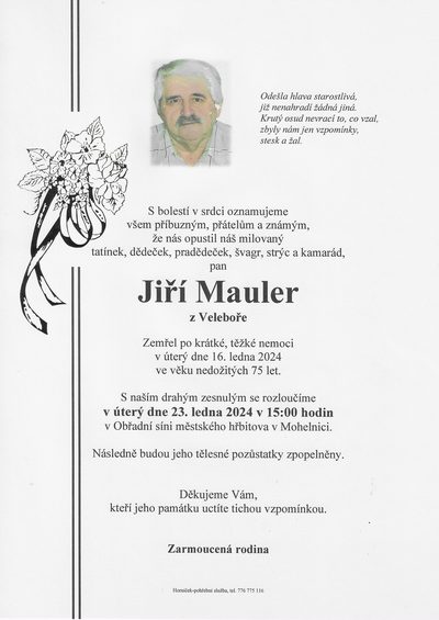 Smuteční oznámení – Jiří Mauler