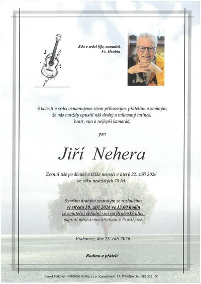 Smuteční oznámení – Jiří Nehera