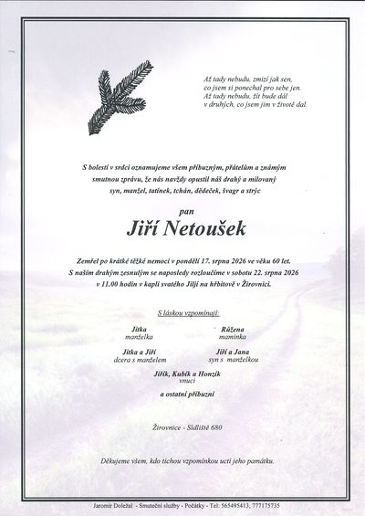 Smuteční oznámení – Jiří Netoušek