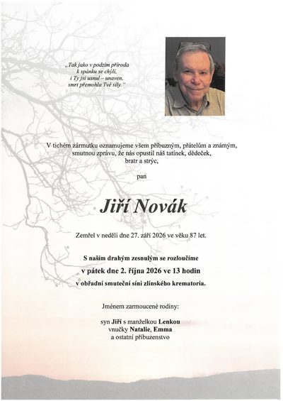 Smuteční oznámení – Jiří Novák