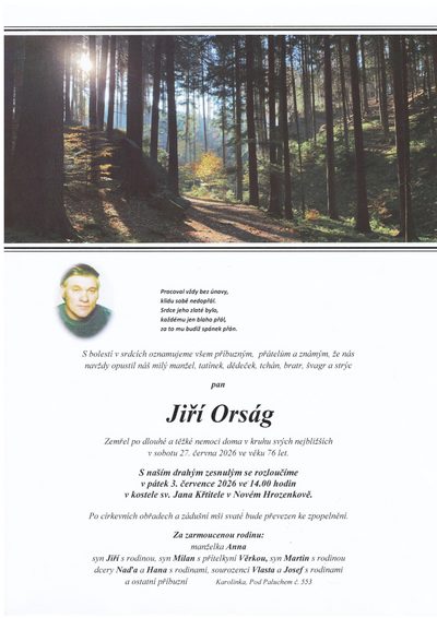 Smuteční oznámení – Jiří Orság
