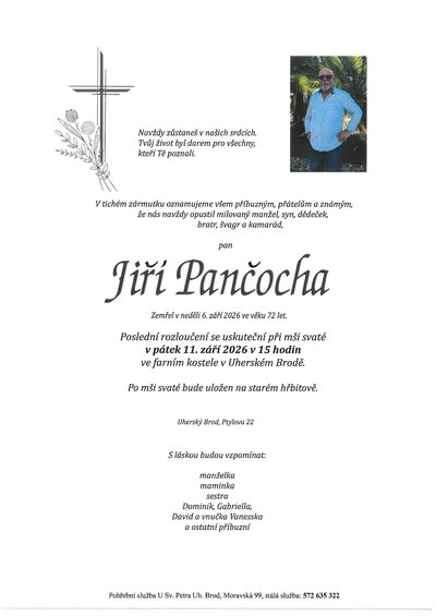 Smuteční oznámení – Jiří Pančocha