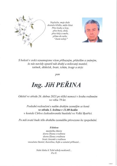 Smuteční oznámení – Ing. Jiří Peřina