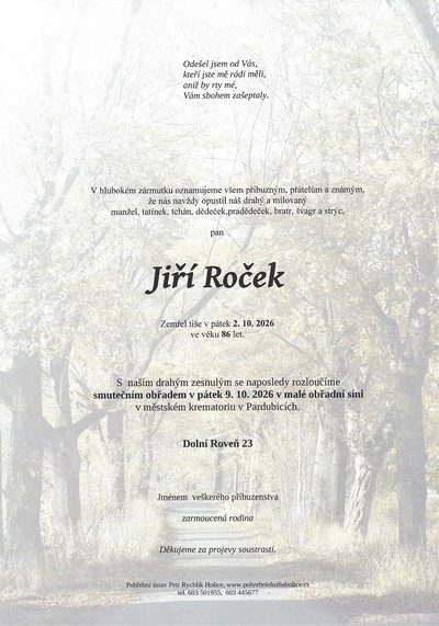 Smuteční oznámení – Jiří Roček