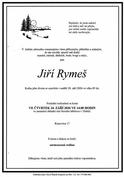 Smuteční oznámení – Jiří Rymeš