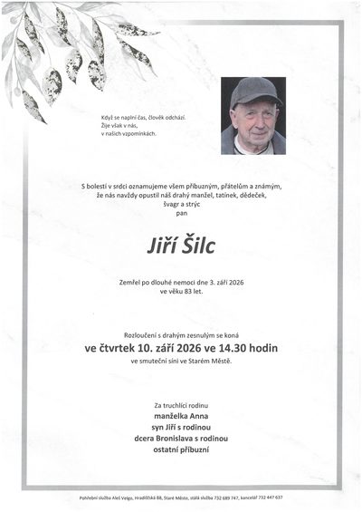 Smuteční oznámení – Jiří Šilc