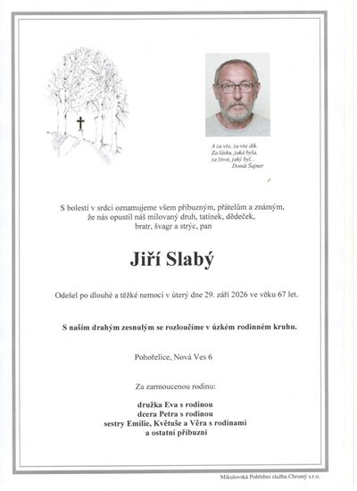 Smuteční oznámení – Jiří Slabý