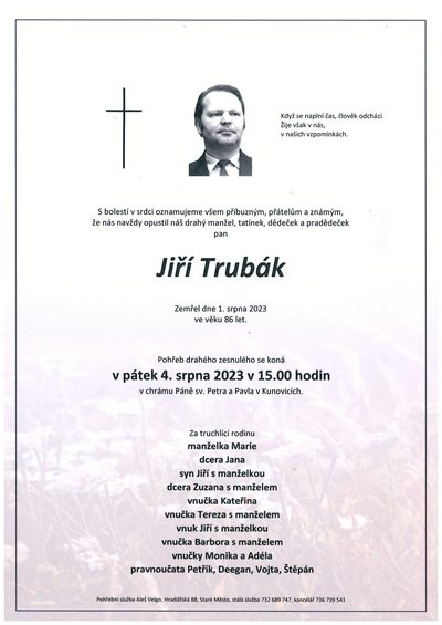 Smuteční oznámení – Jiří Trubák
