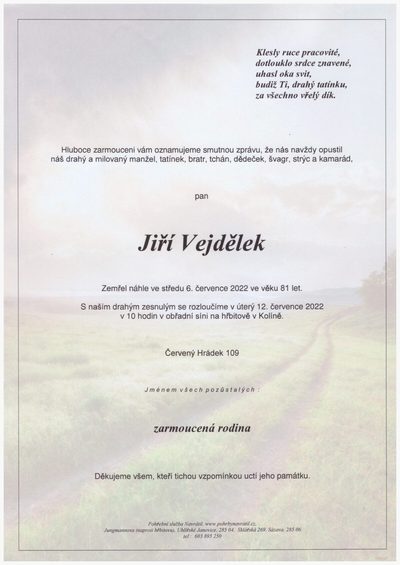 Smuteční oznámení – Jiří Vejdělek