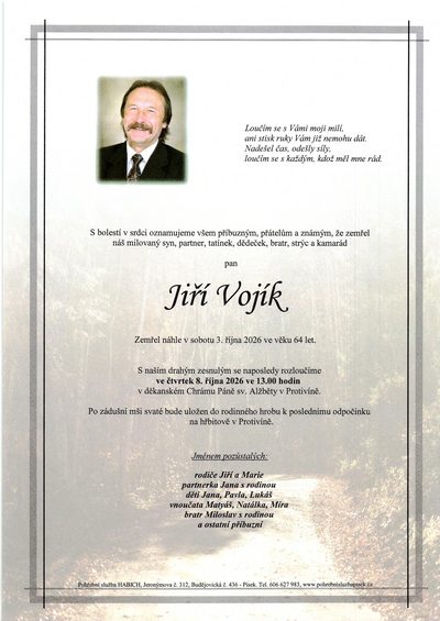 Smuteční oznámení – Jiří Vojí