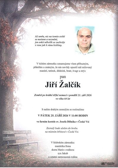 Smuteční oznámení – Jiří Žalčík