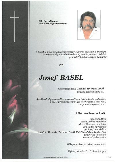 Smuteční oznámení – Josef Basel