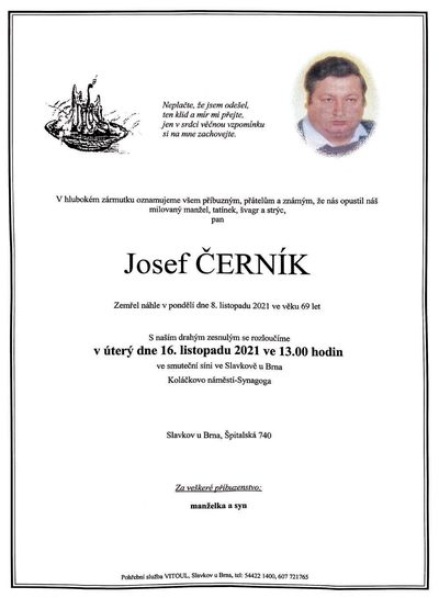 Smuteční oznámení – Josef Černík