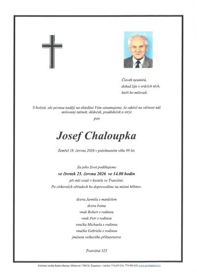 Smuteční oznámení – Josef Chaloupka