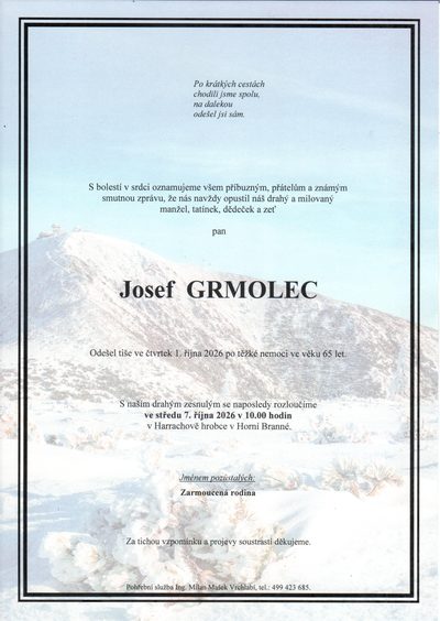 Smuteční oznámení – Josef Grmolec