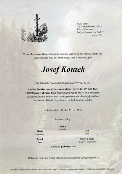 Smuteční oznámení – Josef Koutek