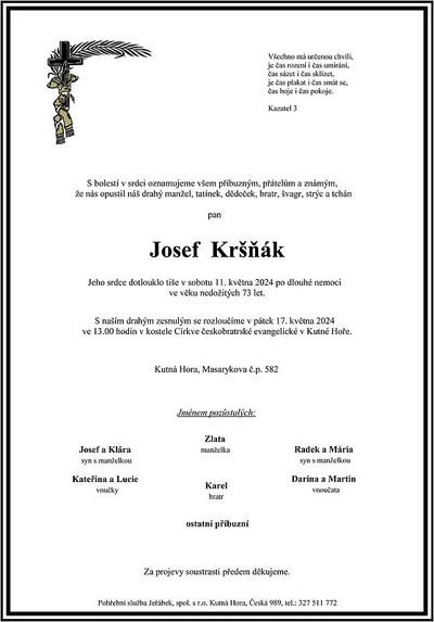 Smuteční oznámení – Josef Kršňák