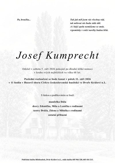 Smuteční oznámení – Josef Kumprecht