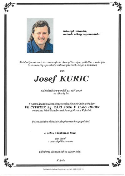 Smuteční oznámení – Josef Kuric