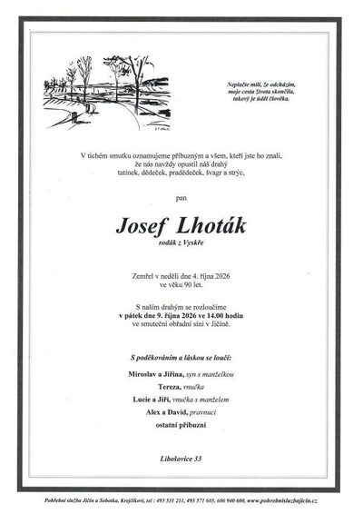 Smuteční oznámení – Josef Lhoták