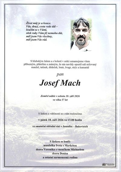 Smuteční oznámení – Josef Mach