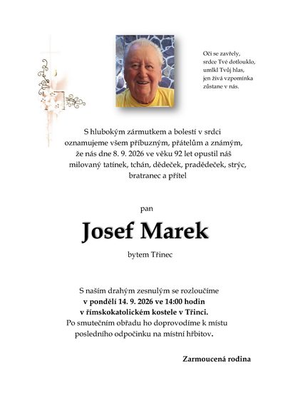 Smuteční oznámení – Josef Marek