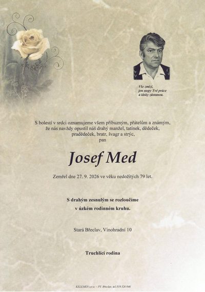 Smuteční oznámení – Josef Med