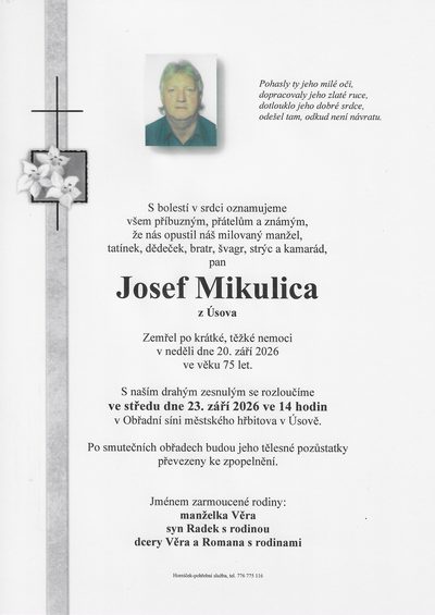 Smuteční oznámení – Josef Mikulica