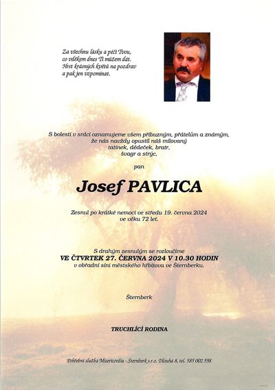 Smuteční oznámení – Josef Pavlica