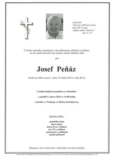 Smuteční oznámení – Josef Peňáz