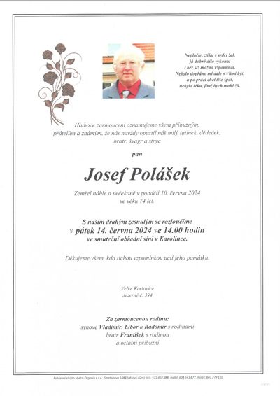 Smuteční oznámení – Josef Polášek