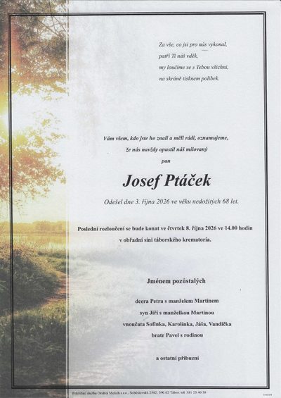 Smuteční oznámení – Josef Ptáček