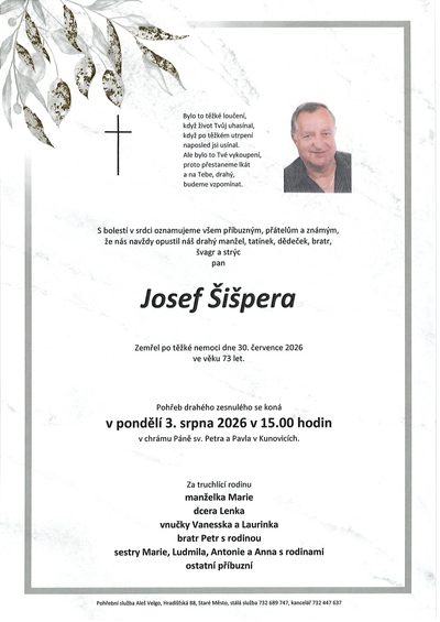 Smuteční oznámení – Josef Šišpera