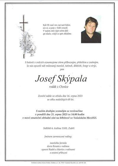 Smuteční oznámení – Josef Skýpala