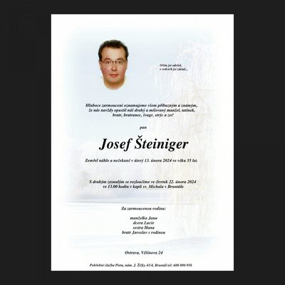Smuteční oznámení – MUDr. Josef Šteiniger