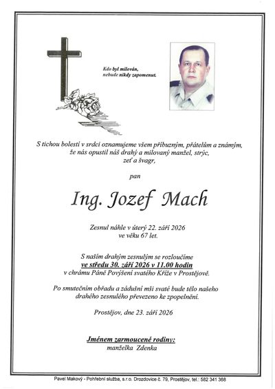 Smuteční oznámení – Jozef Mach
