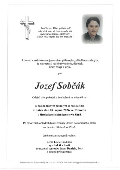 Smuteční oznámení – Jozef Sobčák