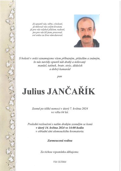 Smuteční oznámení – Julius Jančařík