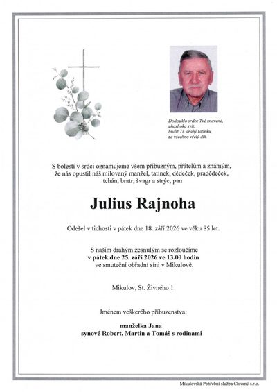 Smuteční oznámení – Julius Rajnoha