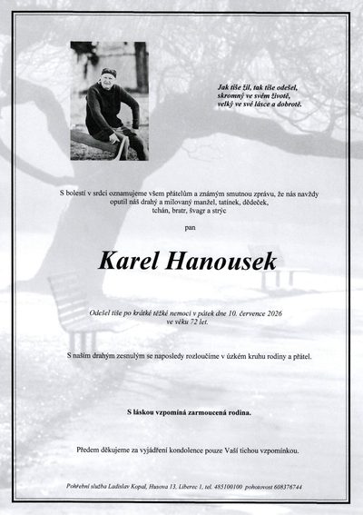 Smuteční oznámení – Karel Hanousek
