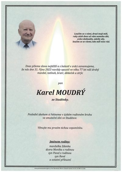 Smuteční oznámení – Karel Moudrý